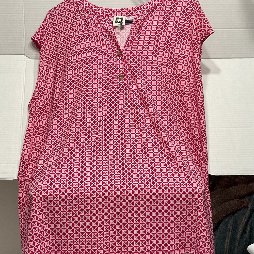 Anne Klein Red Geometric Blouse